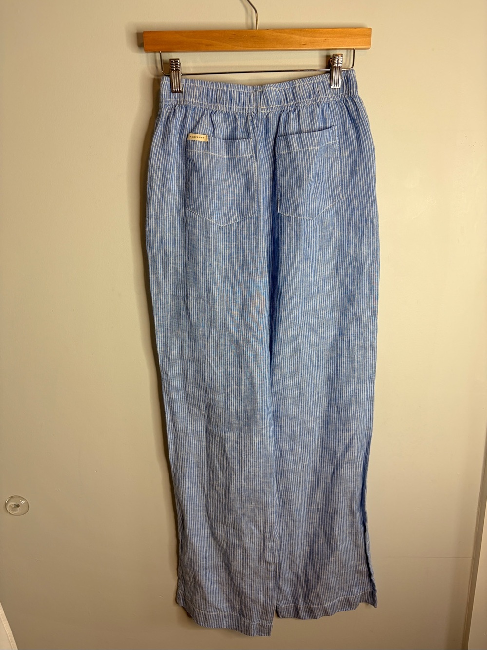 Nude Lucy 100% Linen Light Blue Pinstripe Relaxed Sleep Pajama Pants XS